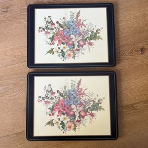 Vintage Pimpernel Placemat Set 2 Hummingbird Floral Bouquet Hardboard Table Mat